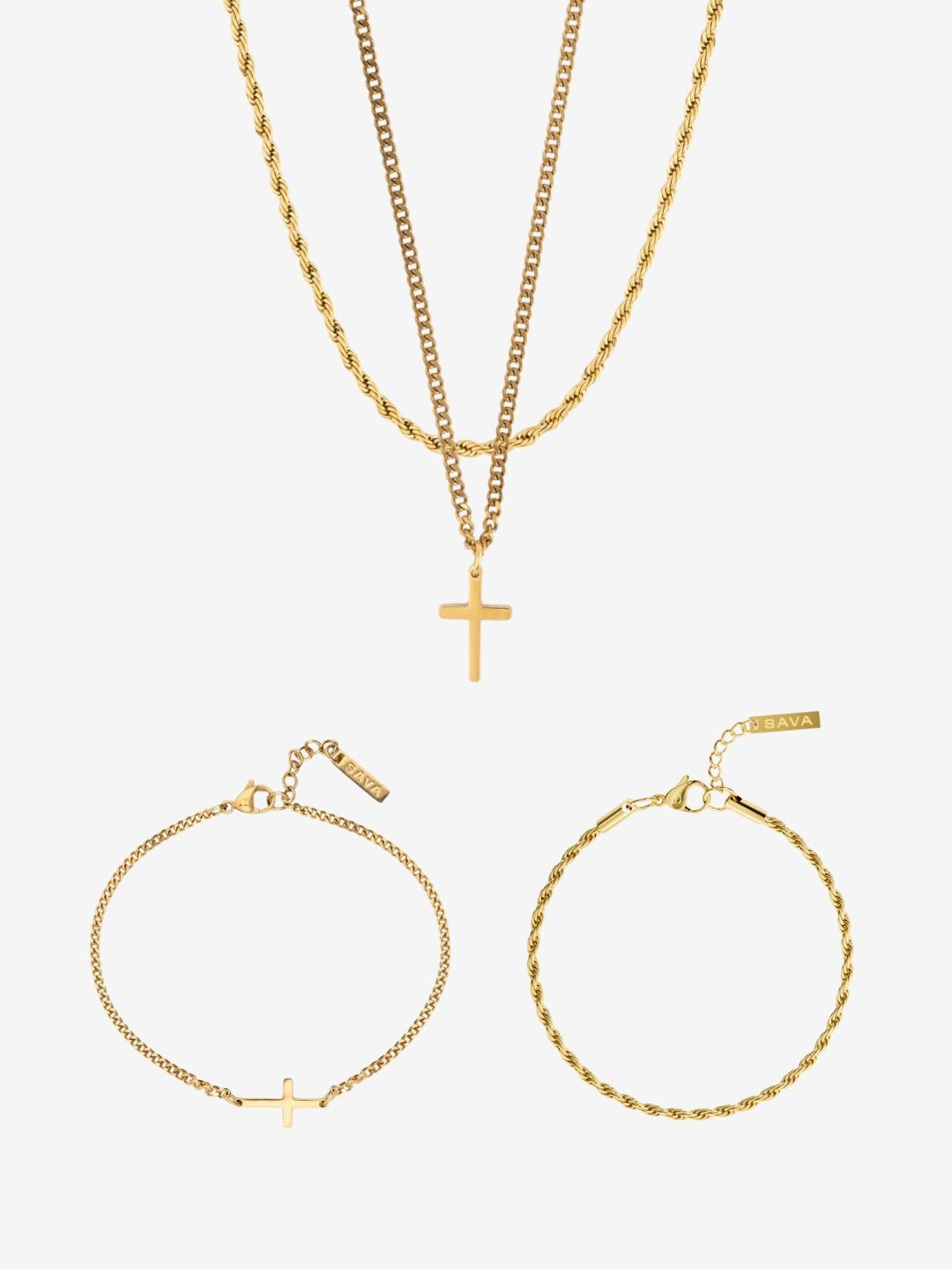 CROSS X ROPE 3MM SET | 18K Gold